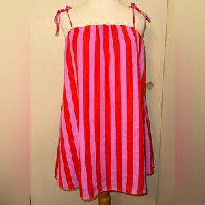 Buddy Love Red and Pink striped Patterned spaghetti strap shift mini dress sm